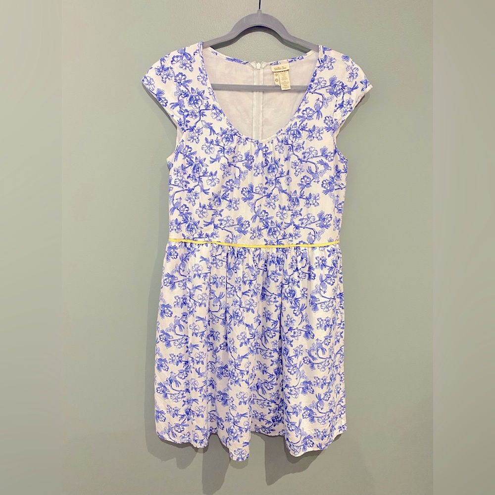 Matilda Jane Women’s Dress Blue White Mini Short Floral Birds Size 10
